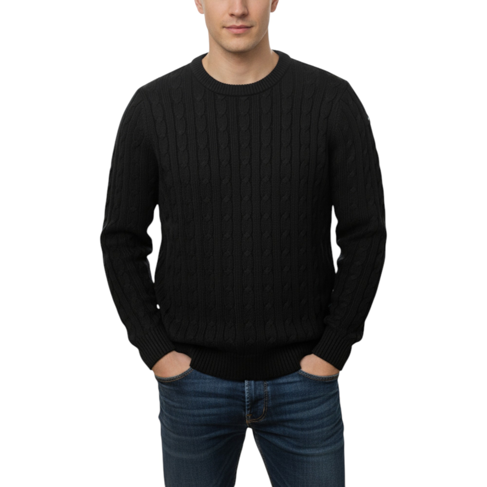 Mens Cable Knit Sweatshirt Jumper Crew Neck Pullover Cotton Winter Warm Top