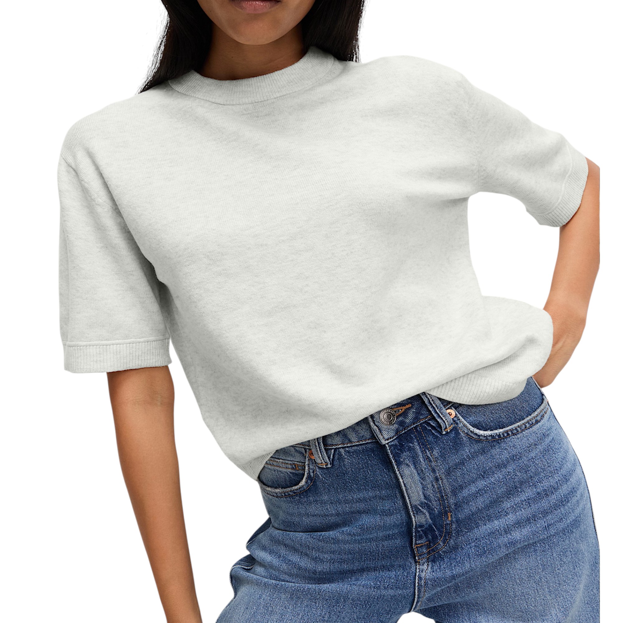 M&S Womens Air Yarn Jumper Crew Neck Short Sleeve Sweatshirt Knitted Winter Tops